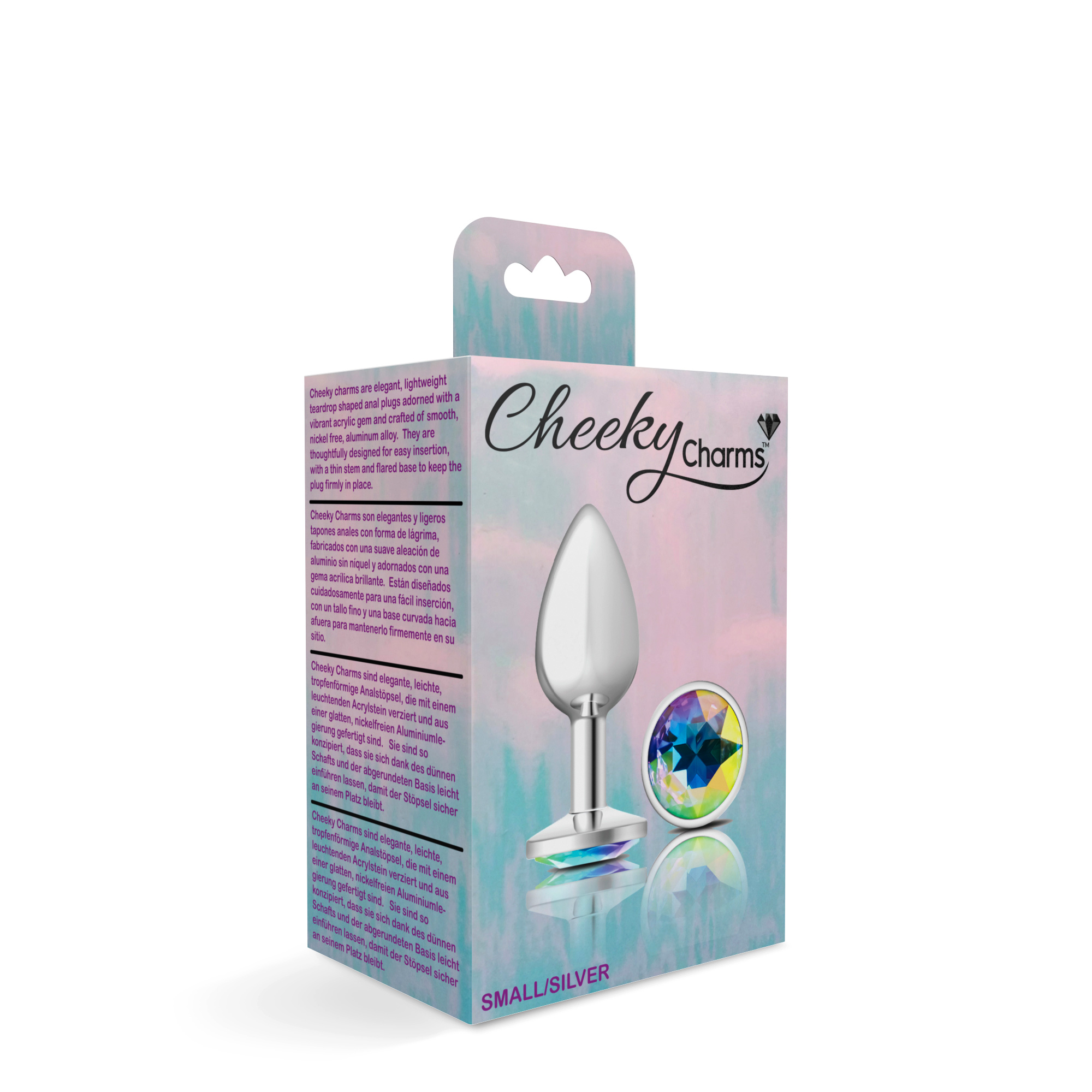 cheeky charms silver metal butt plug  round clear small 