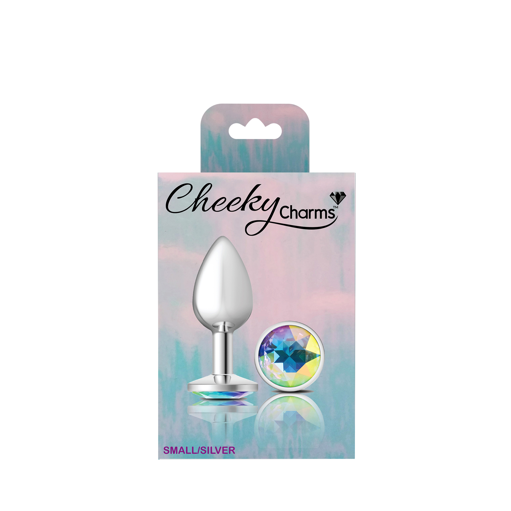 cheeky charms silver metal butt plug  round clear small 