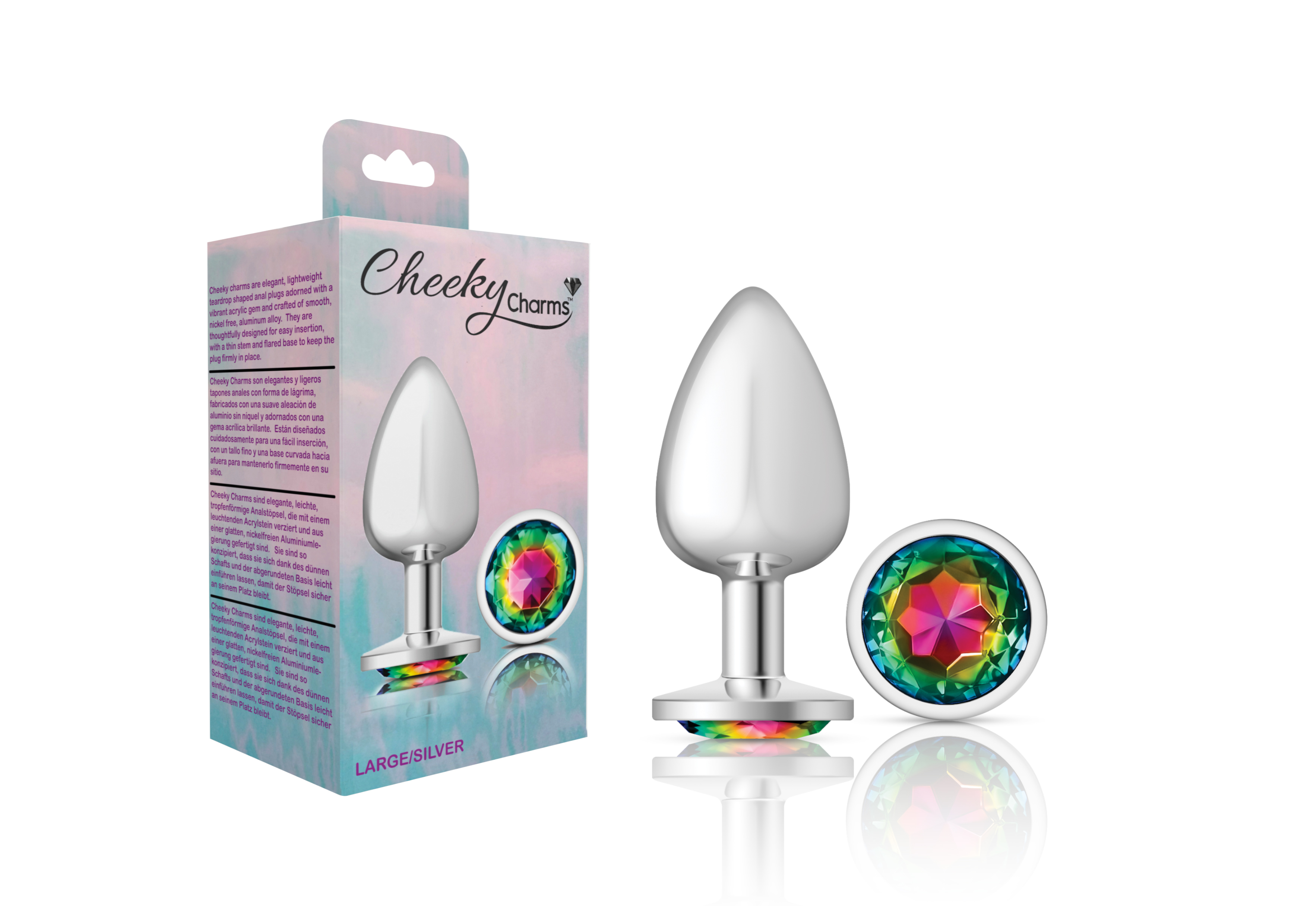 cheeky charms silver metal butt plug  round rainbow large 