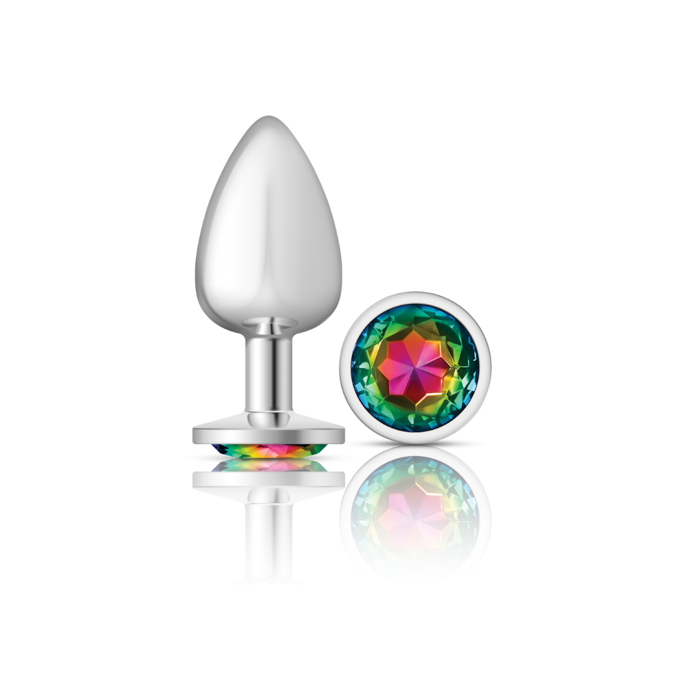 cheeky charms silver metal butt plug  round rainbow large 