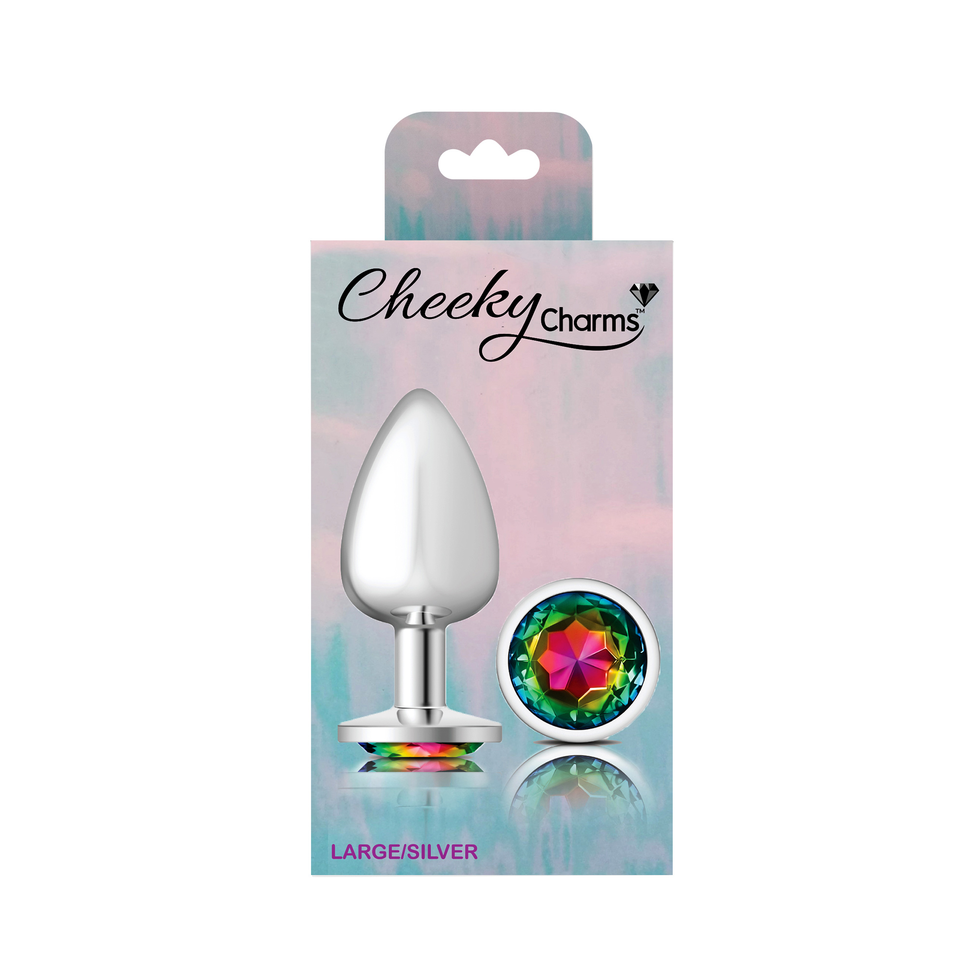 cheeky charms silver metal butt plug  round rainbow large 