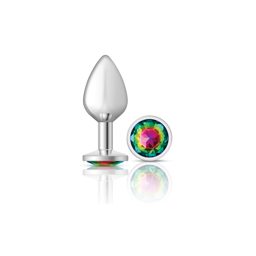 cheeky charms silver metal butt plug  round rainbow medium 