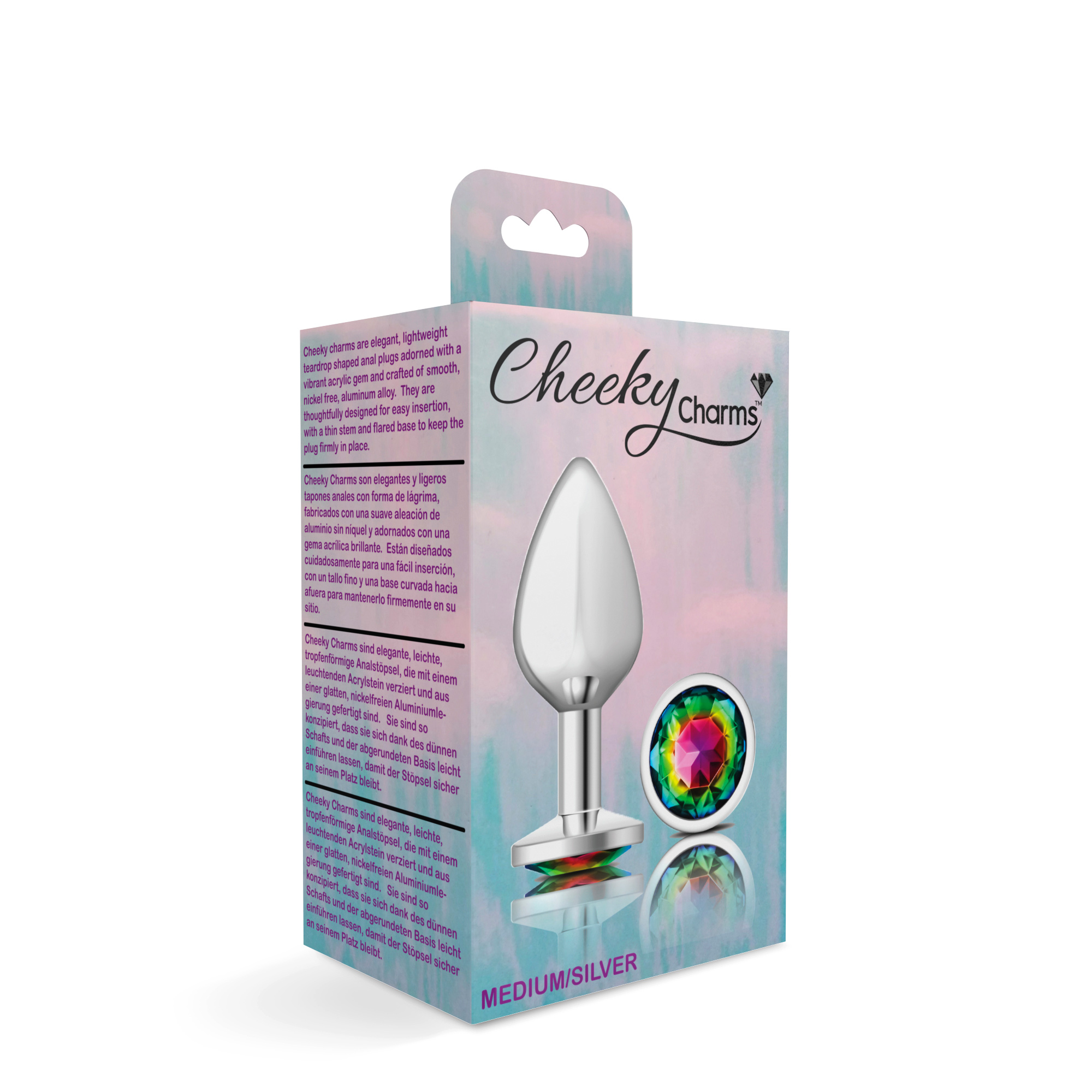 cheeky charms silver metal butt plug  round rainbow medium 