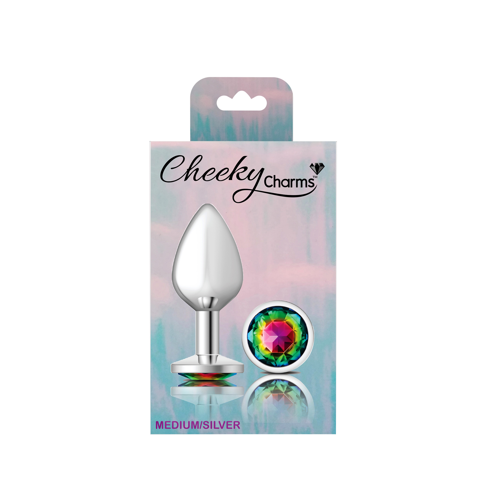 cheeky charms silver metal butt plug  round rainbow medium 