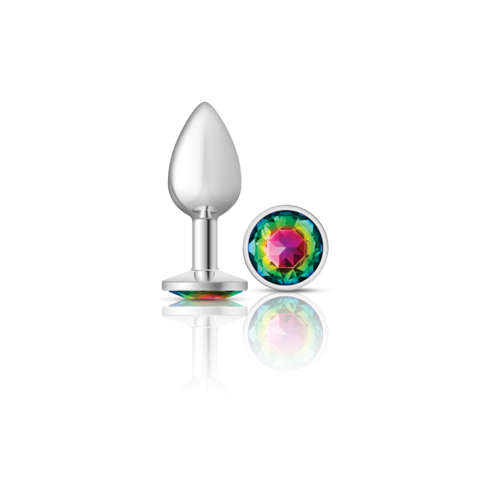 cheeky charms silver metal butt plug  round rainbow small 