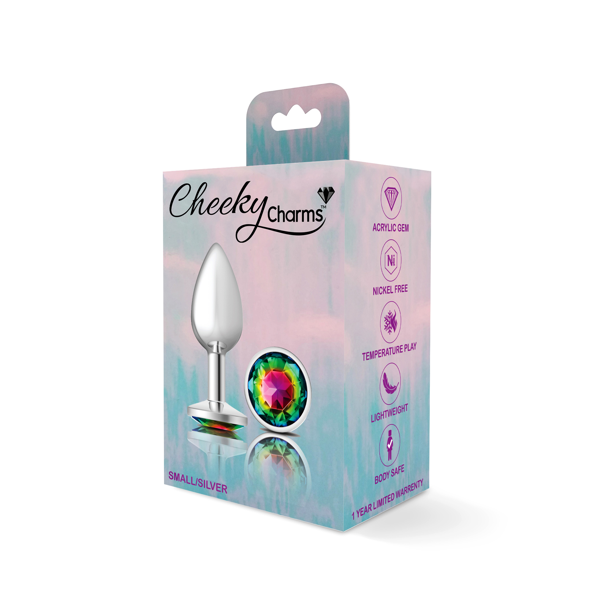 cheeky charms silver metal butt plug  round rainbow small 