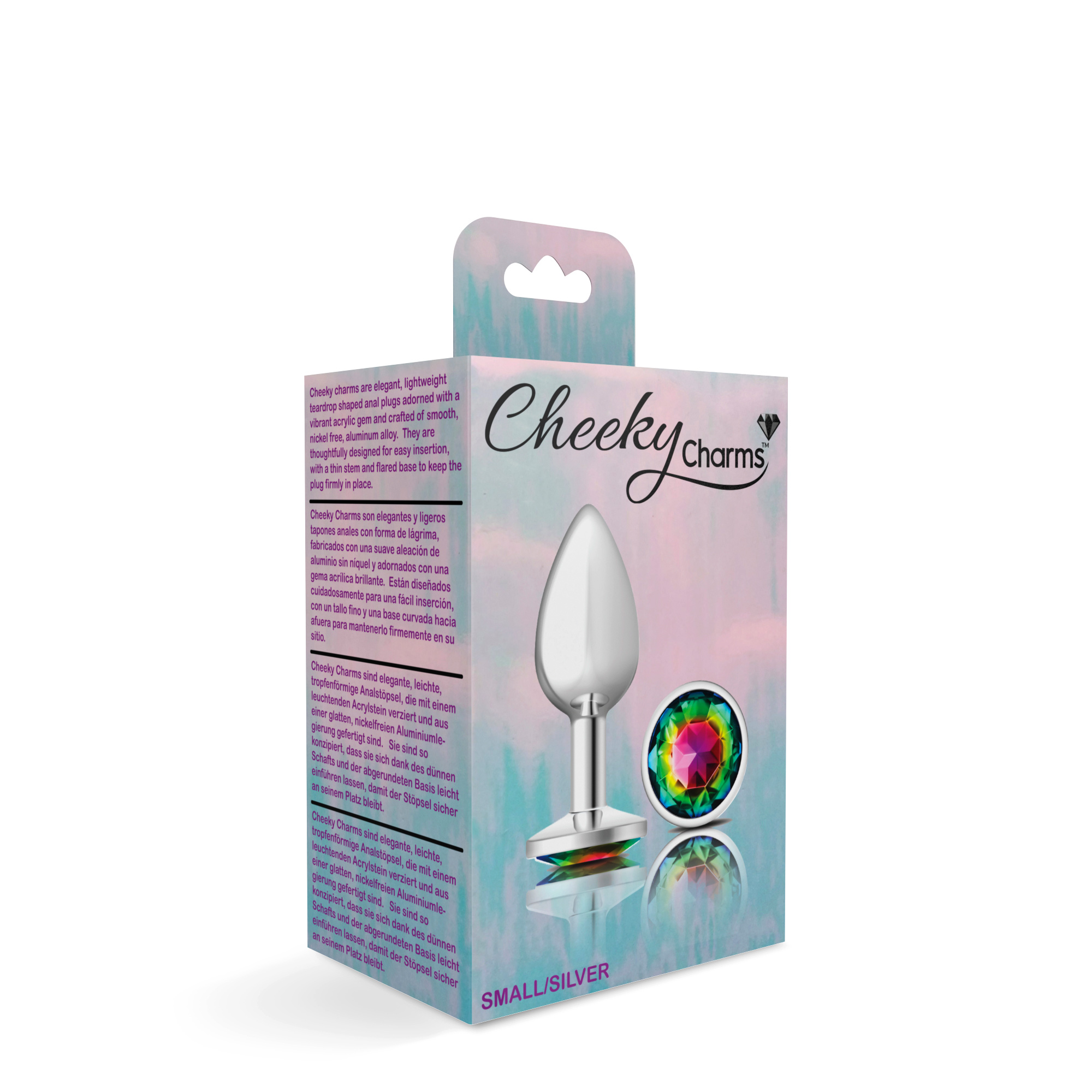 cheeky charms silver metal butt plug  round rainbow small 