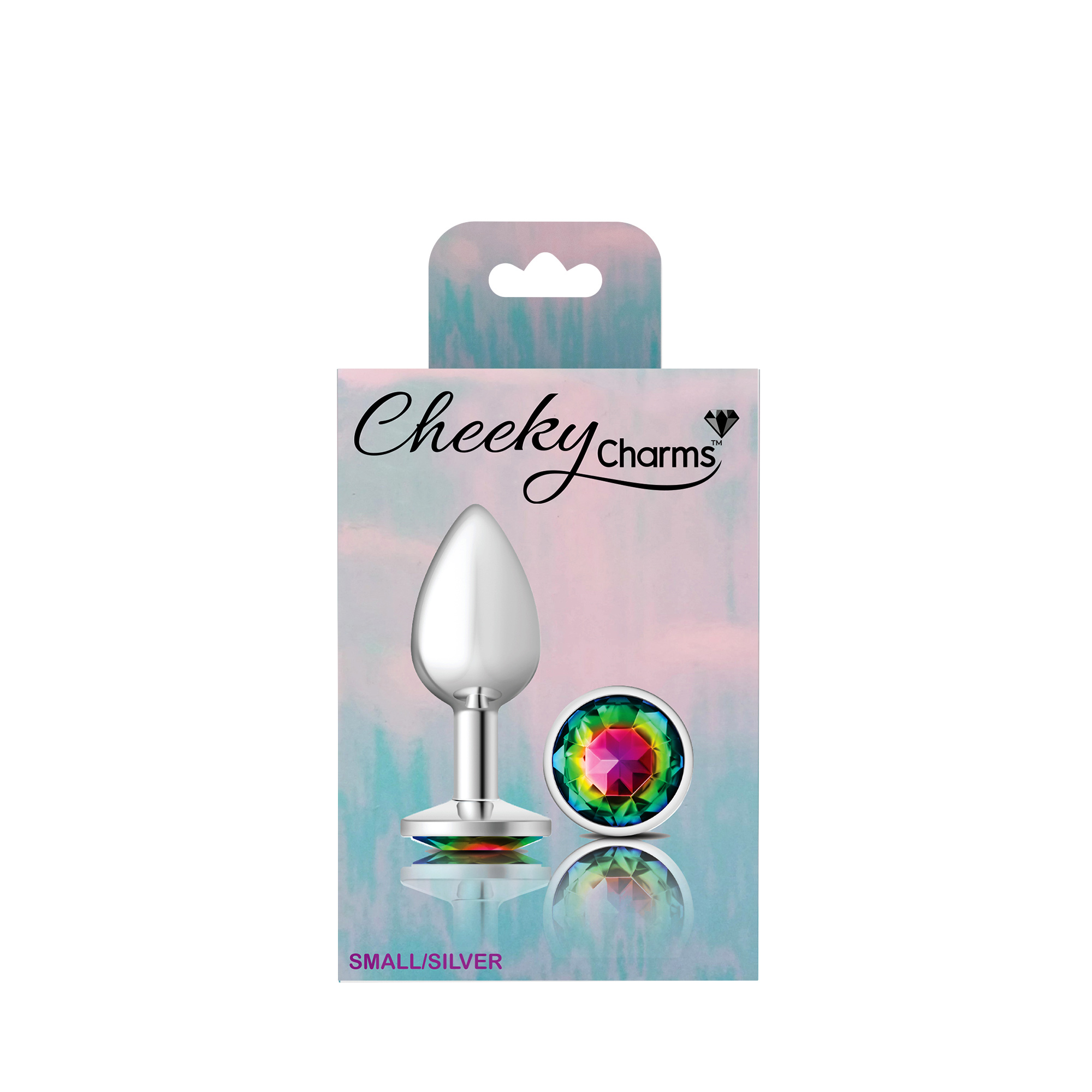 cheeky charms silver metal butt plug  round rainbow small 