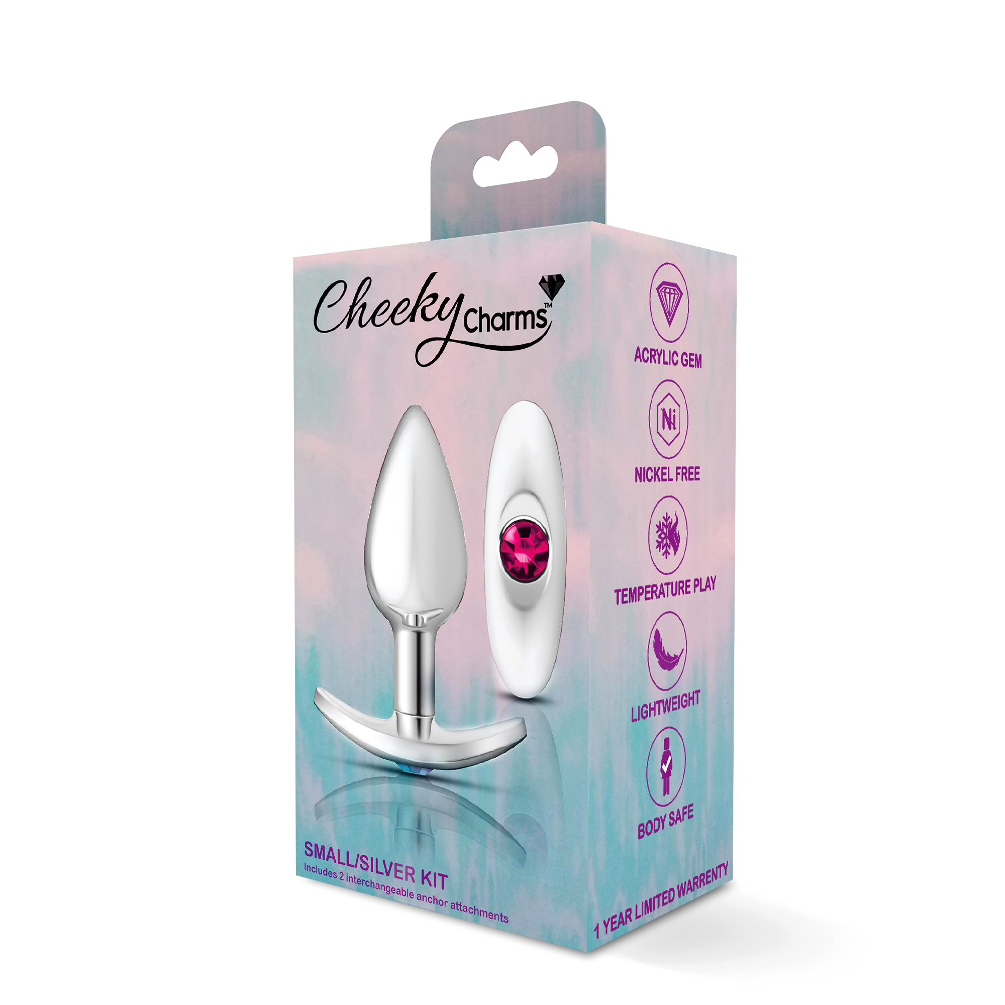 cheeky charms silver metal butt plug kit clearbright pink 