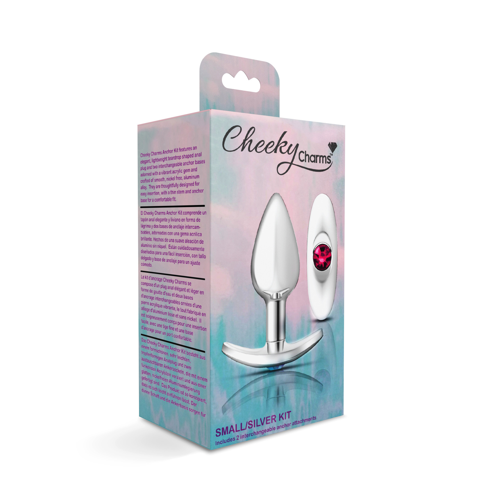 cheeky charms silver metal butt plug kit clearbright pink 