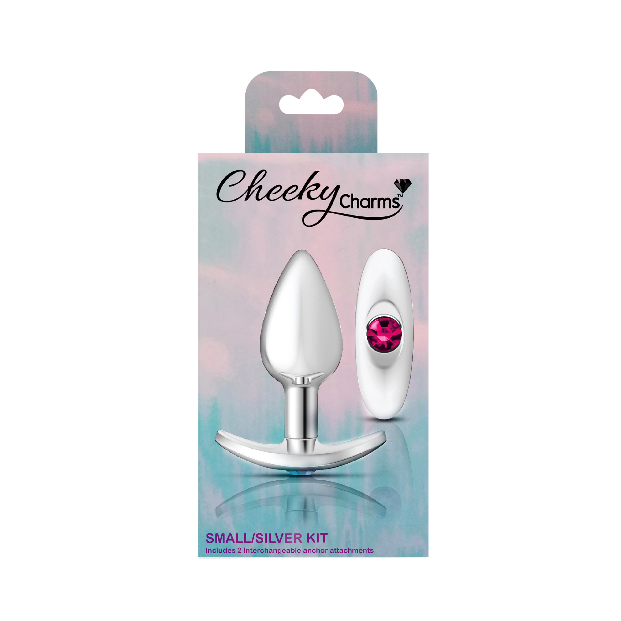 cheeky charms silver metal butt plug kit clearbright pink 