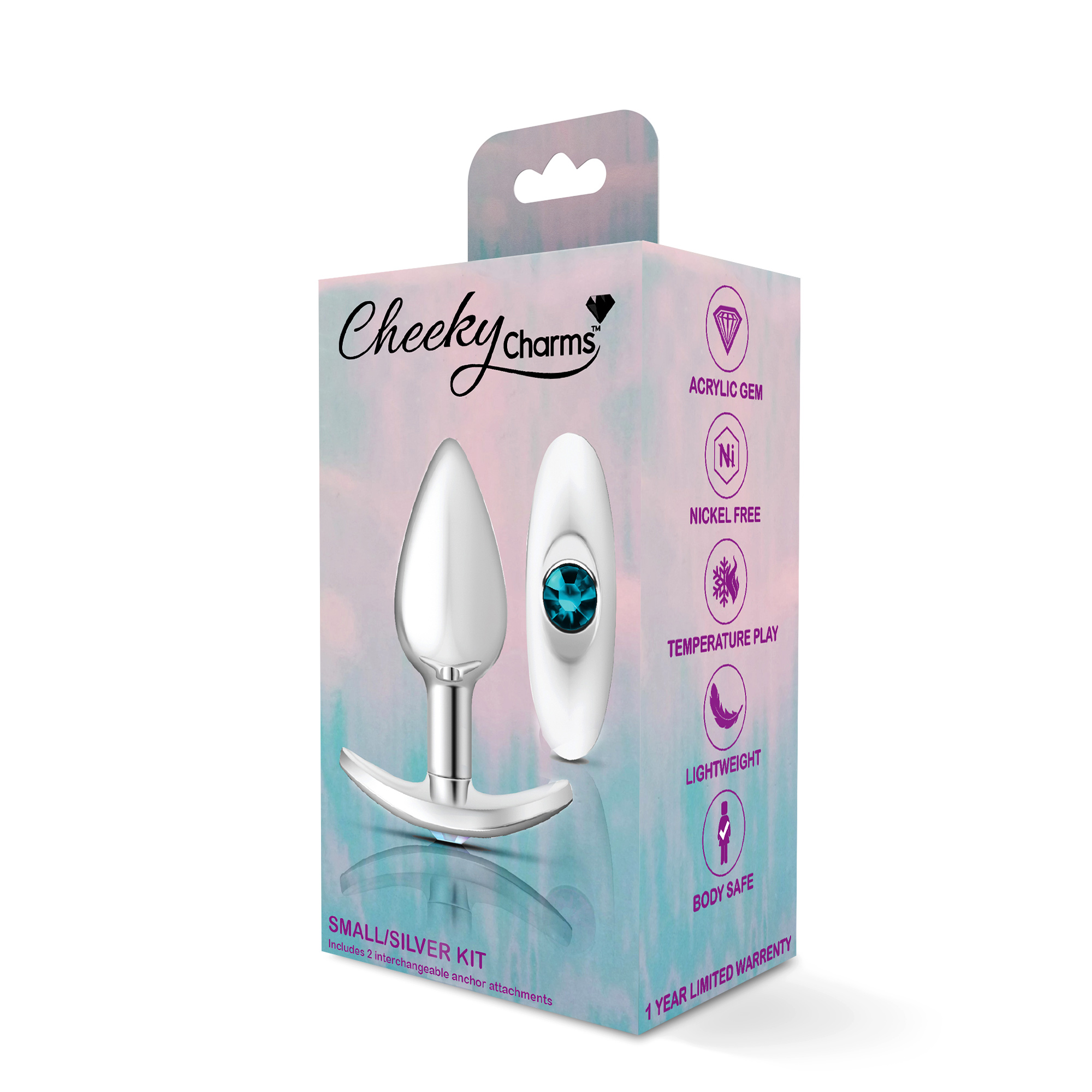 cheeky charms silver metal butt plug kit clearteal 