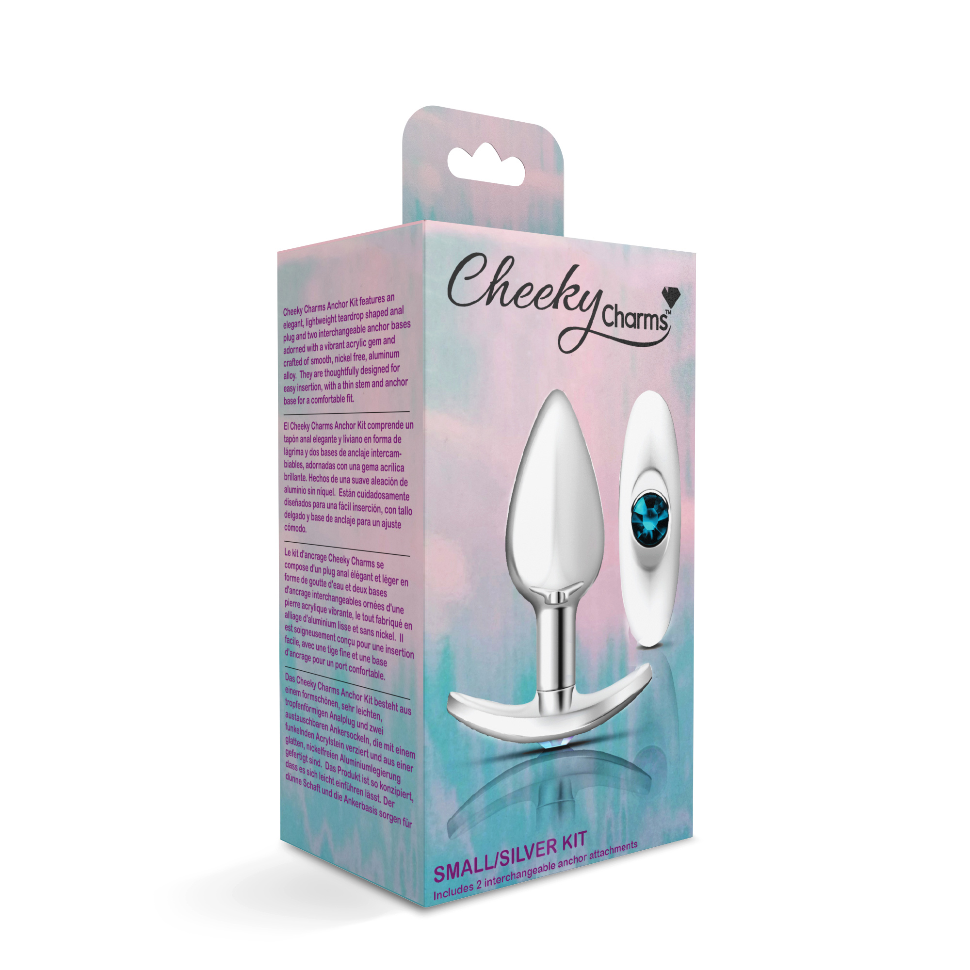 cheeky charms silver metal butt plug kit clearteal 