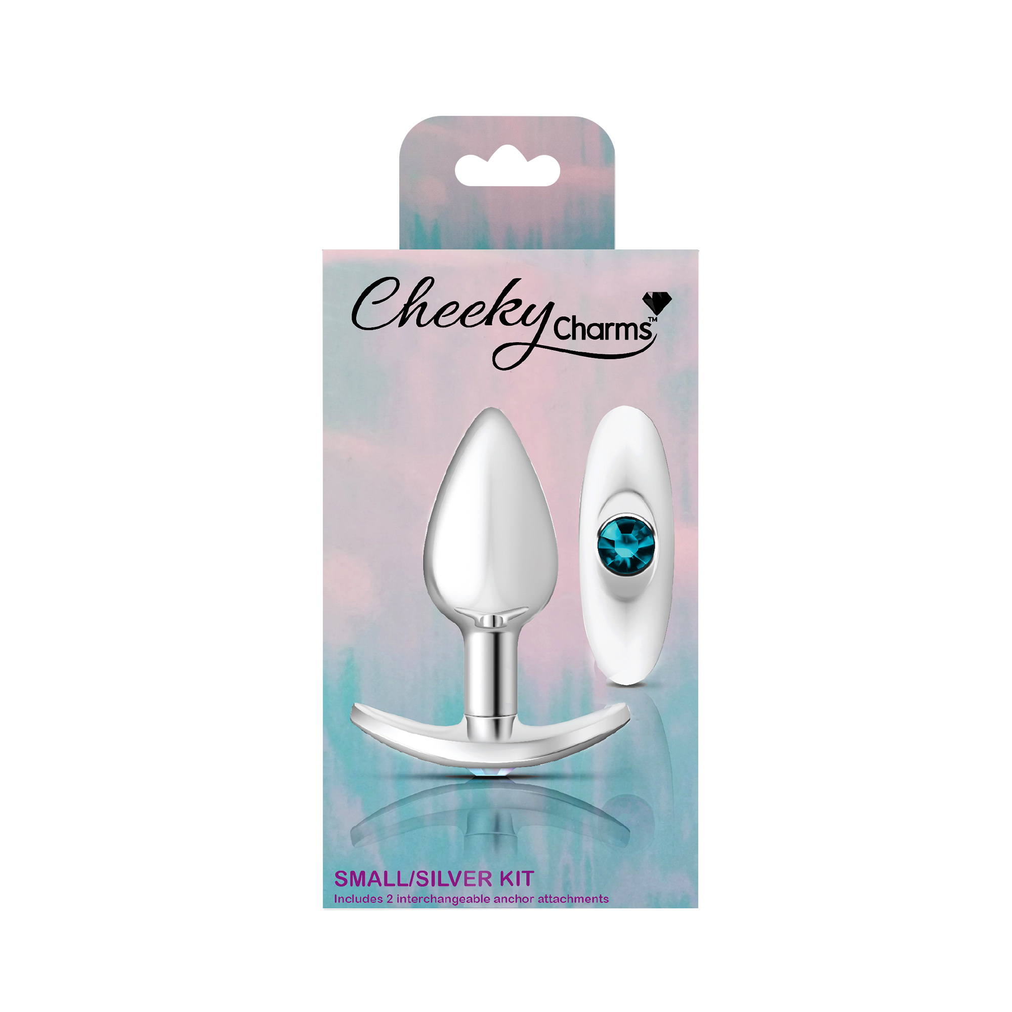 cheeky charms silver metal butt plug kit clearteal 