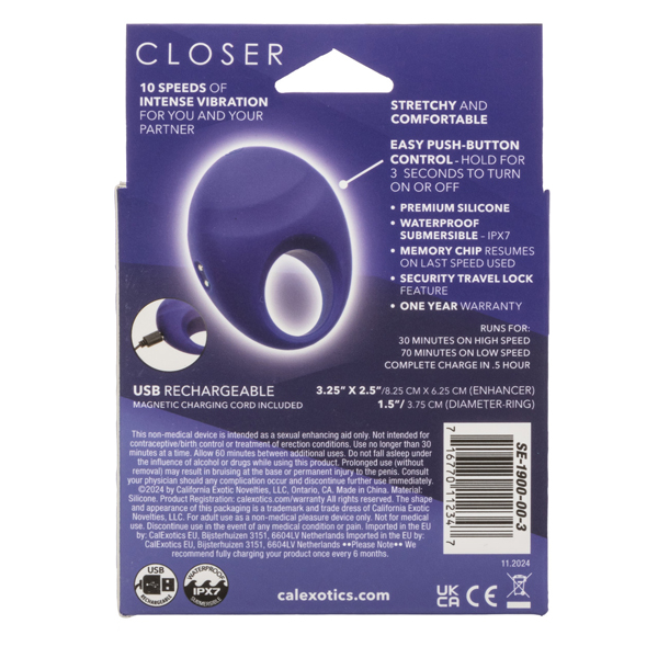 closer intimate rechargeable ring embrace purple 