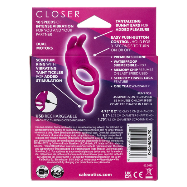 closer intimate rechargeable ring touch pink 