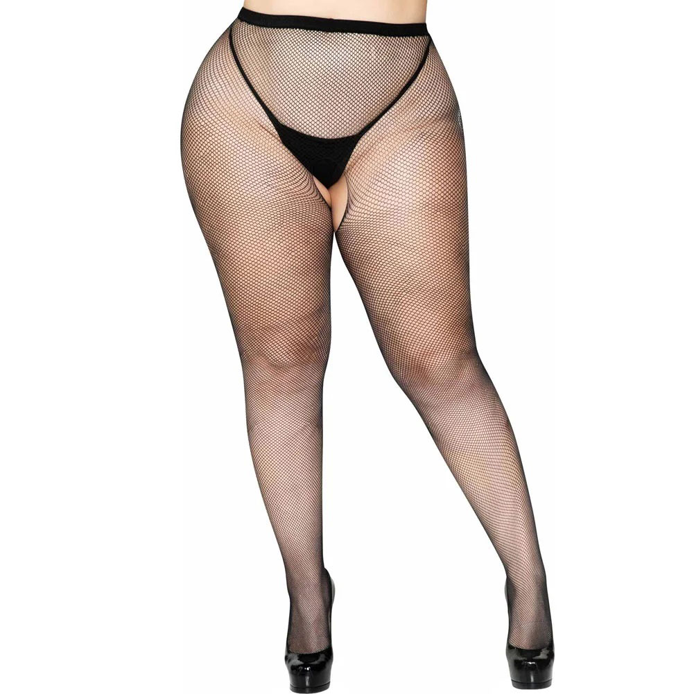 crotchless fishnet pantyhose queen size black 