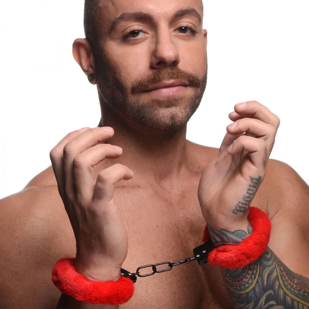 cuffed in fur furry handcuffs red 