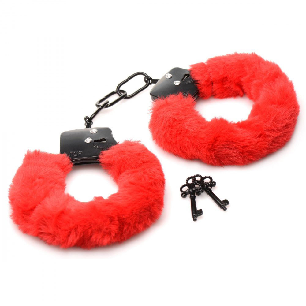 cuffed in fur furry handcuffs red 