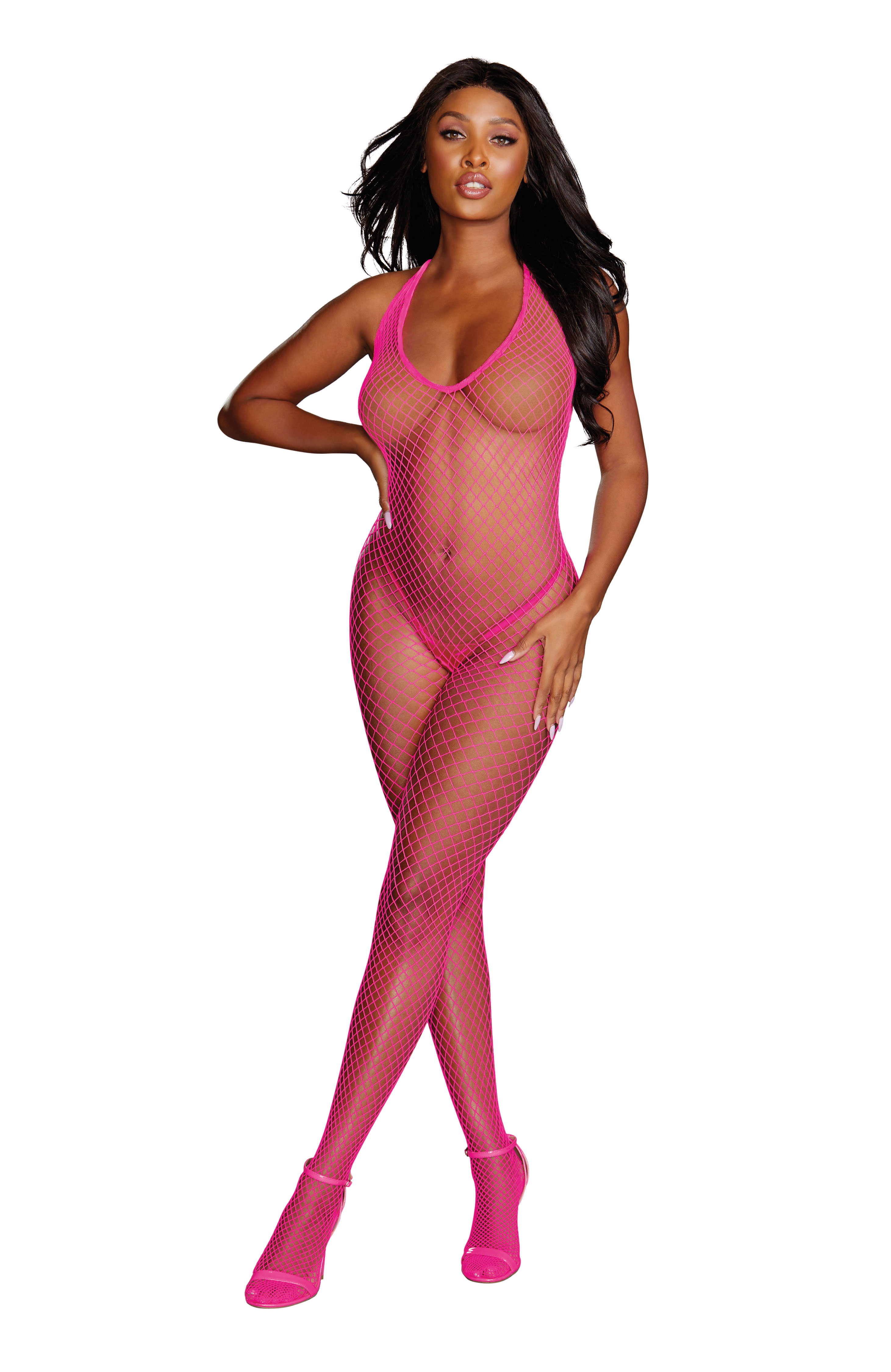 diamond net bodystocking one size neon pink 