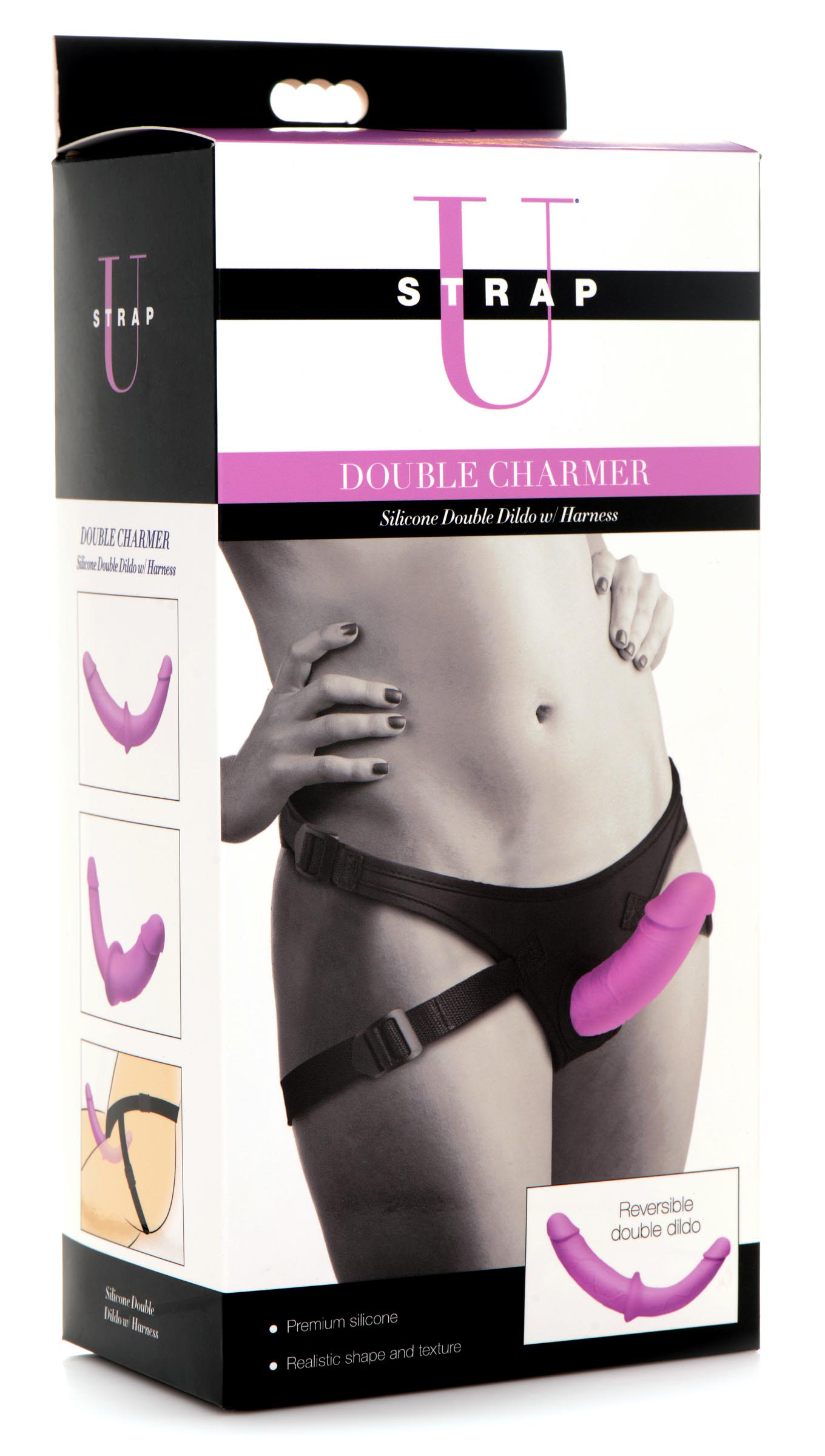 double charmer silicone double dildo with harness  purple 