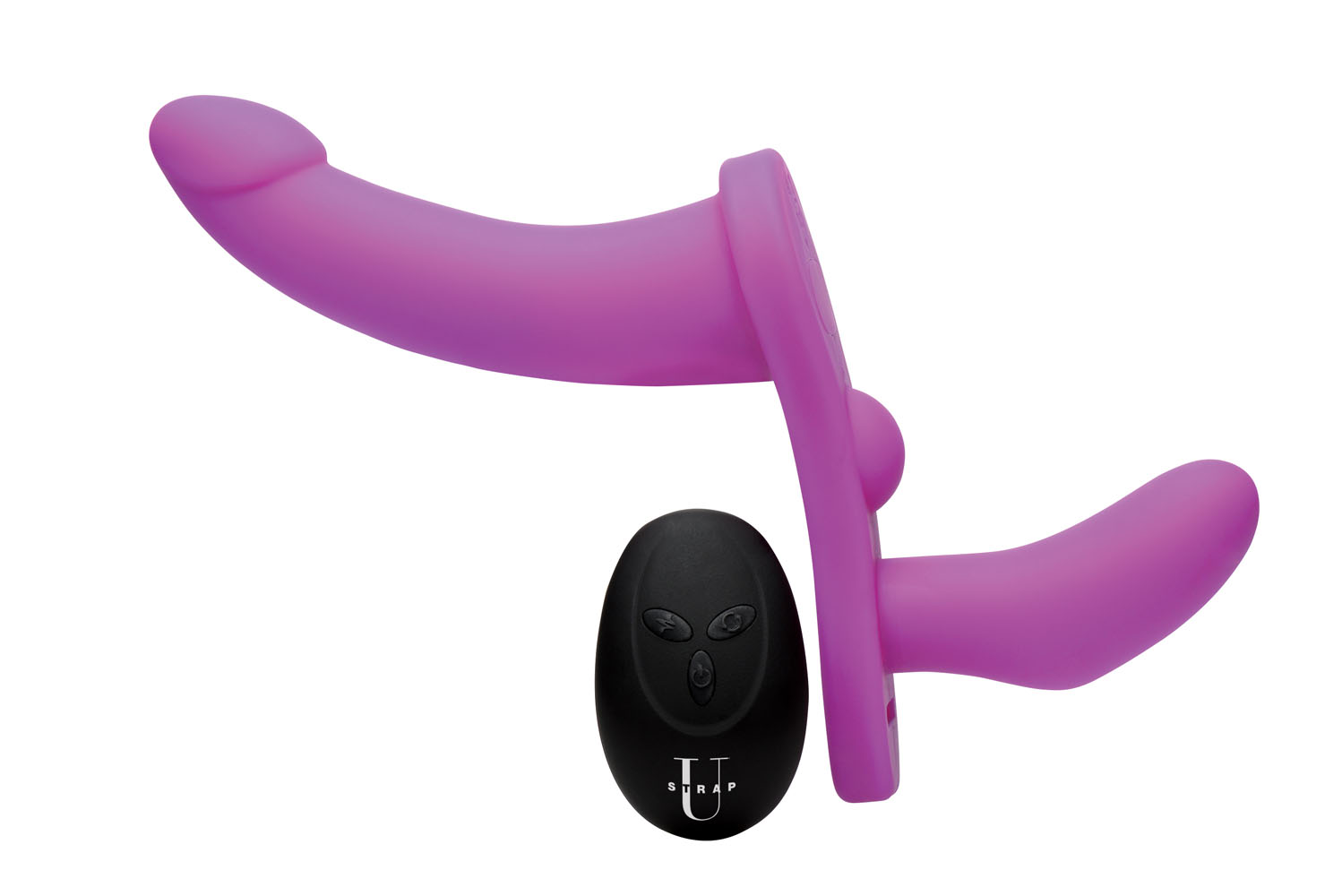 double take x vibrating double penetration adjustable strap on purple 