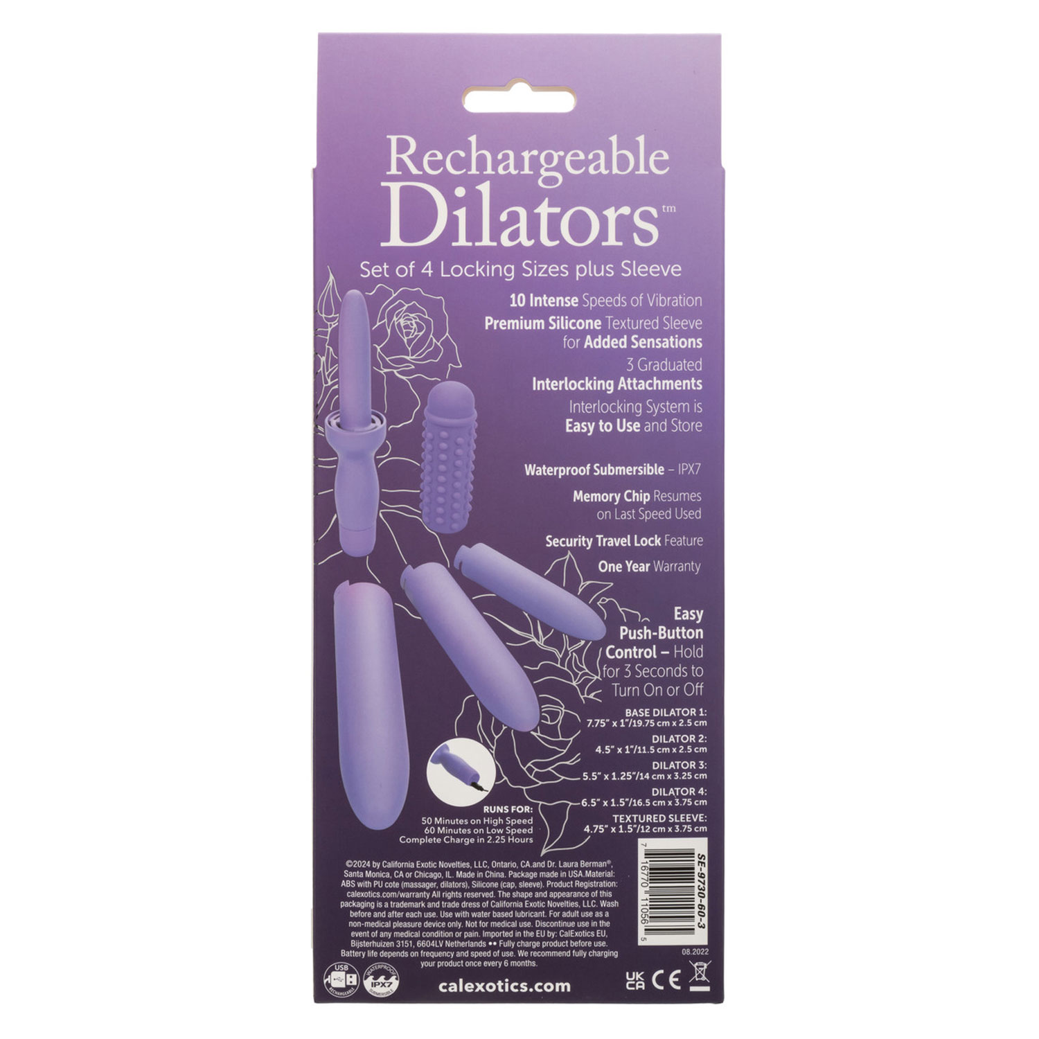 dr laura berman rechargeable dilators set of  locking sizes plus sleeve purple 