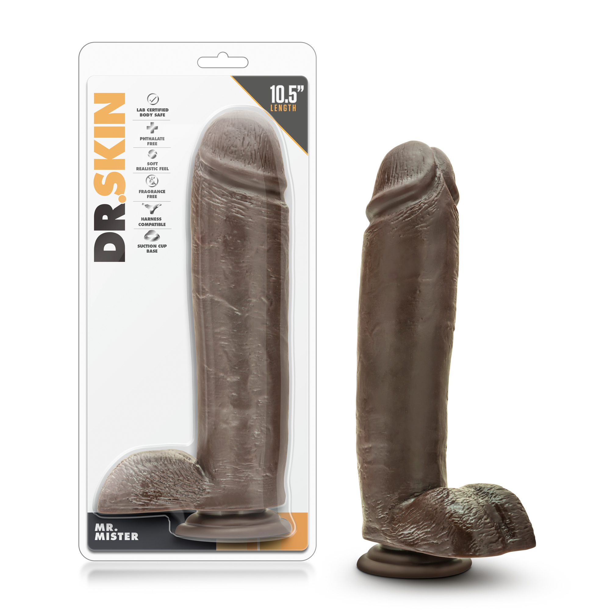 dr skin mr mister  inch dildo with suction cup chocolate 