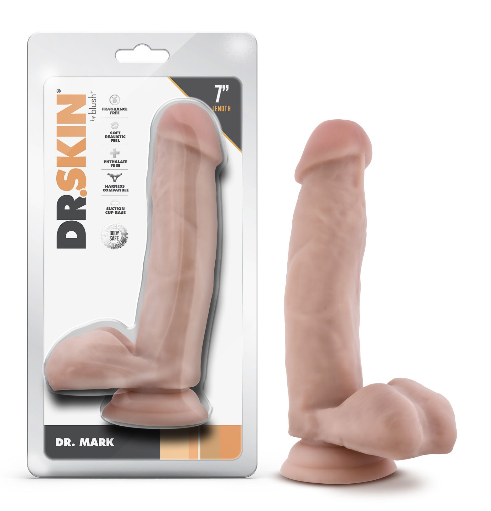 dr. skin dr. mark  inch dildo with balls  beige 