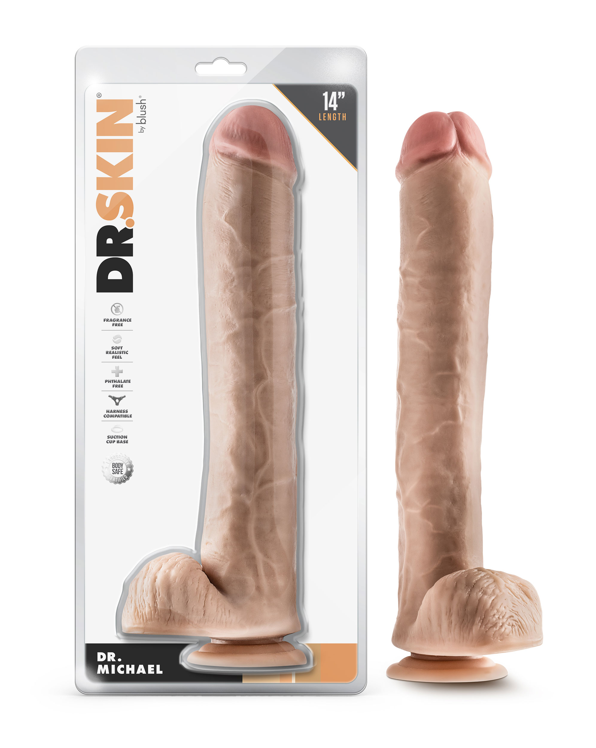 dr. skin dr. michael  inch dildo with balls  beige 