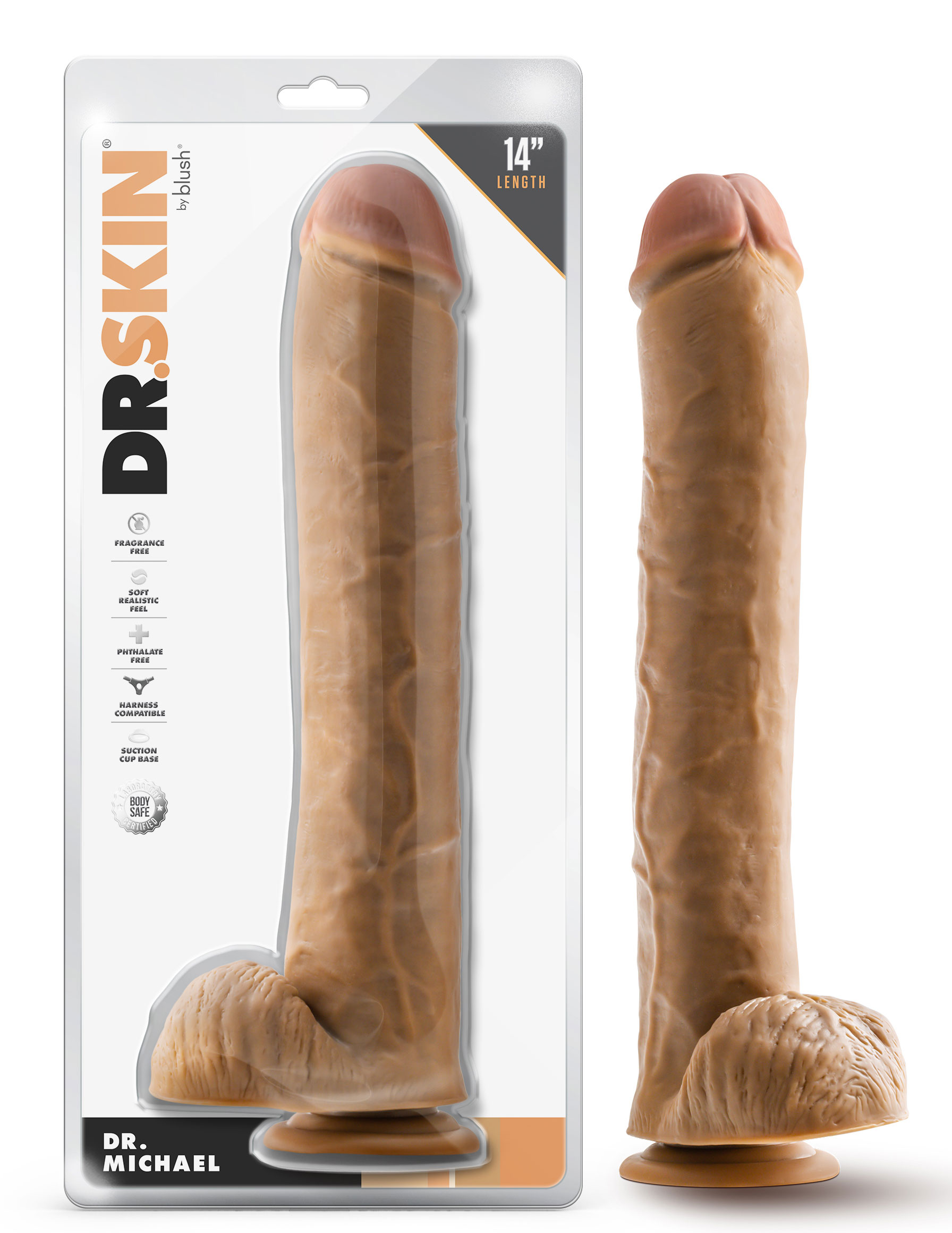 dr. skin dr. michael  inch dildo with balls  tan 