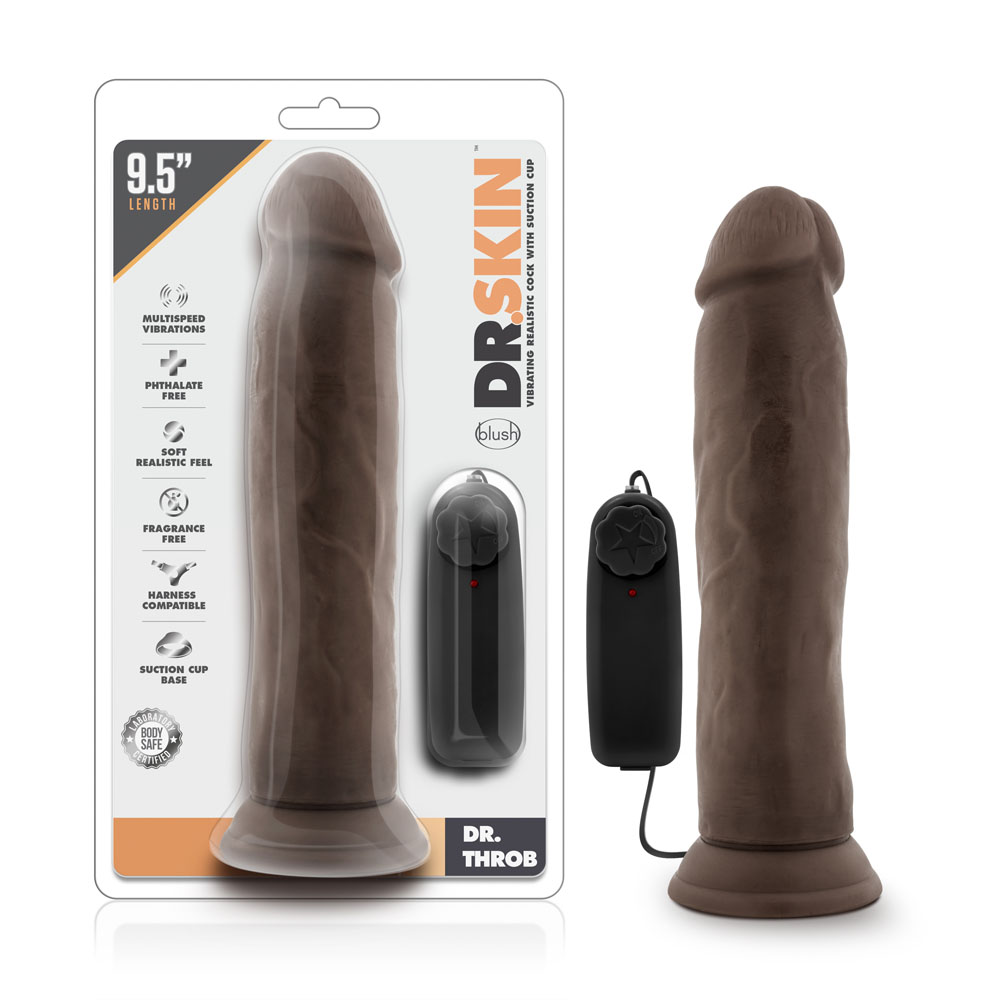 dr. skin dr. throb . inch vibrating  realistic cock with suction cup chocolate 