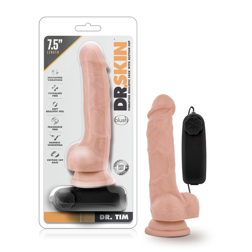 dr. skin dr. tim . inch vibrating cock with  suction cup vanilla 