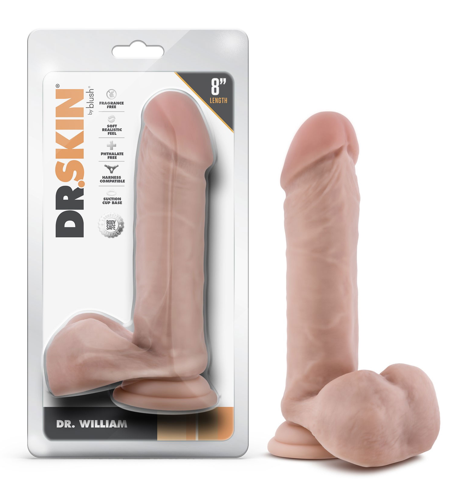 dr. skin dr. william  inch dildo with balls beige 