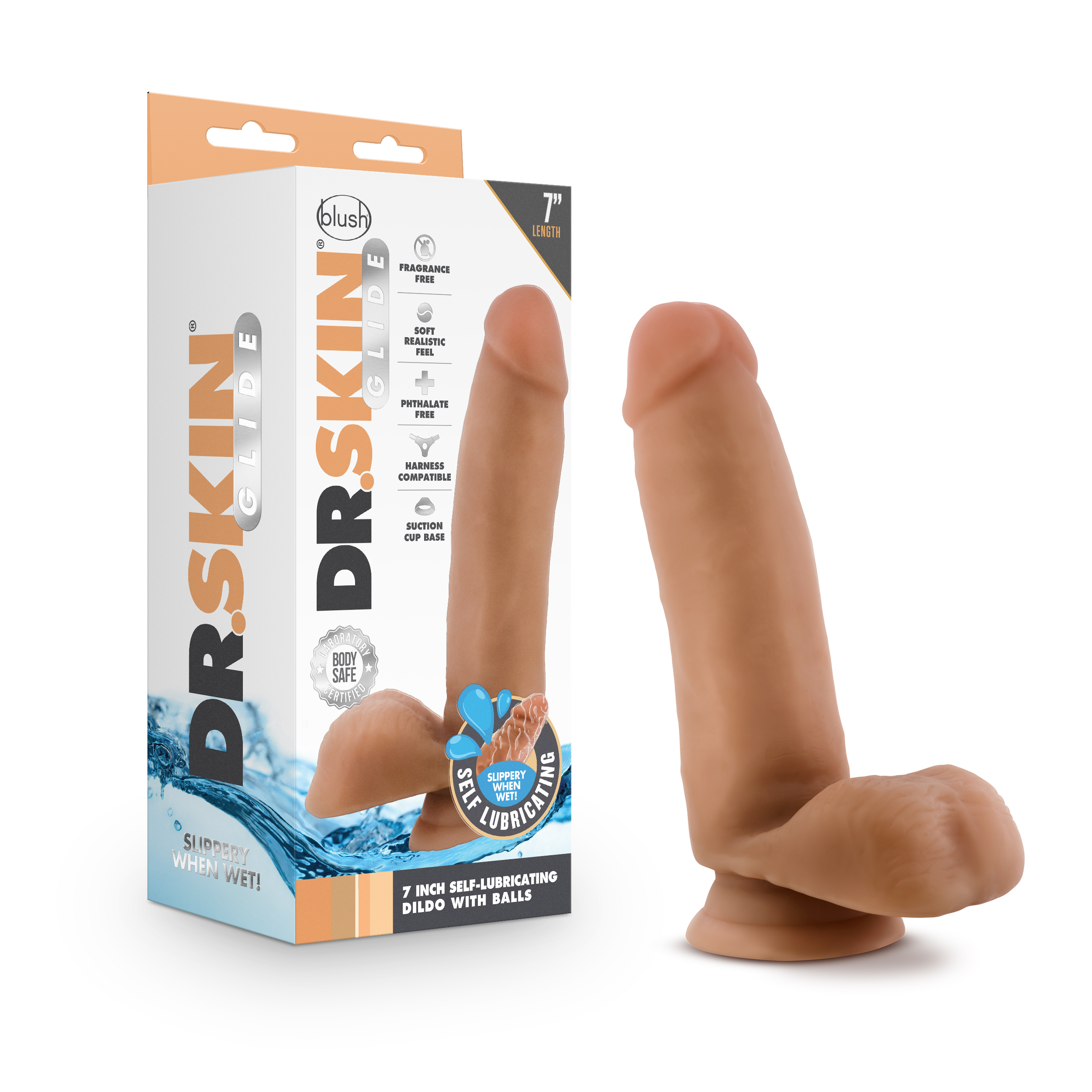 dr. skin glide  inch self lubricating dildo  with balls mocha .png