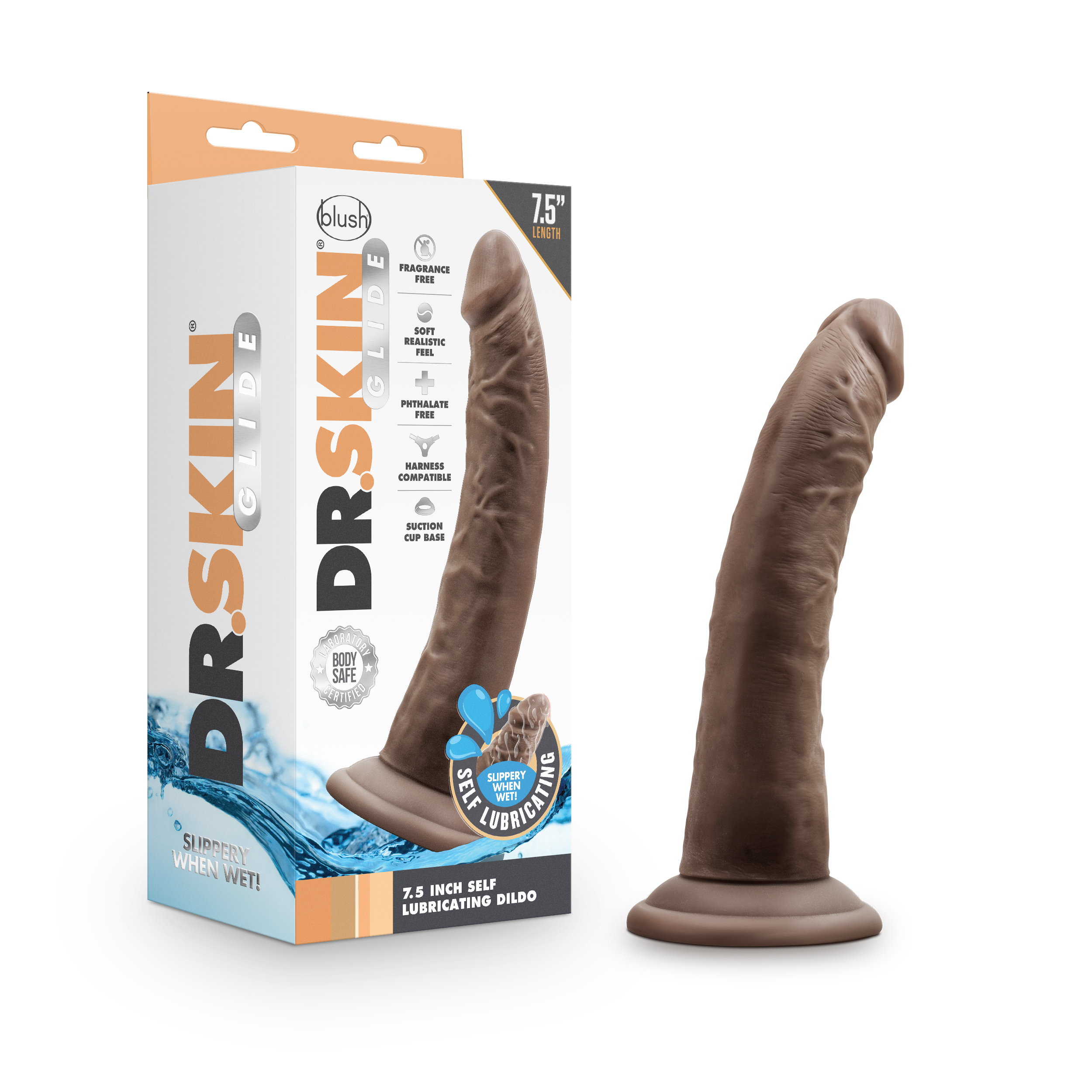 dr. skin glide . inch self lubricating dildo  chocolate   .png