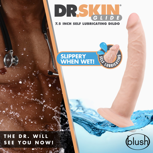 dr. skin glide . inch self lubricating dildo vanilla 