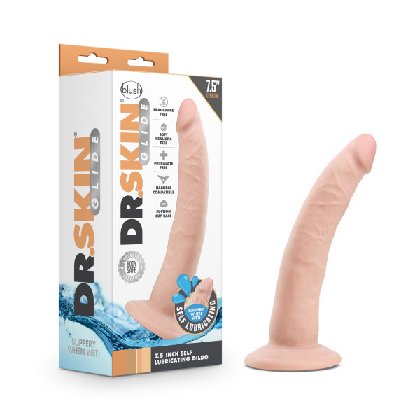 dr. skin glide . inch self lubricating dildo vanilla 