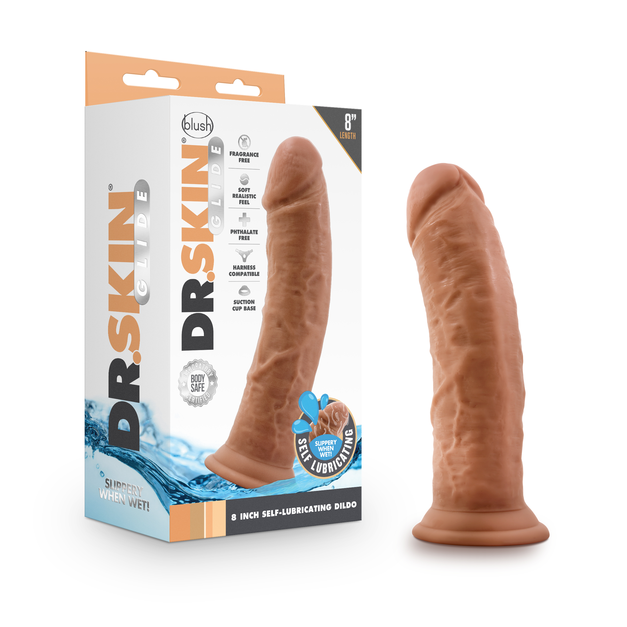 dr. skin glide  inch self lubricating dildo  mocha .png