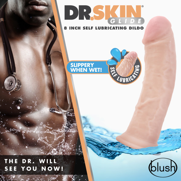 dr. skin glide  inch self lubricating dildo vanilla 