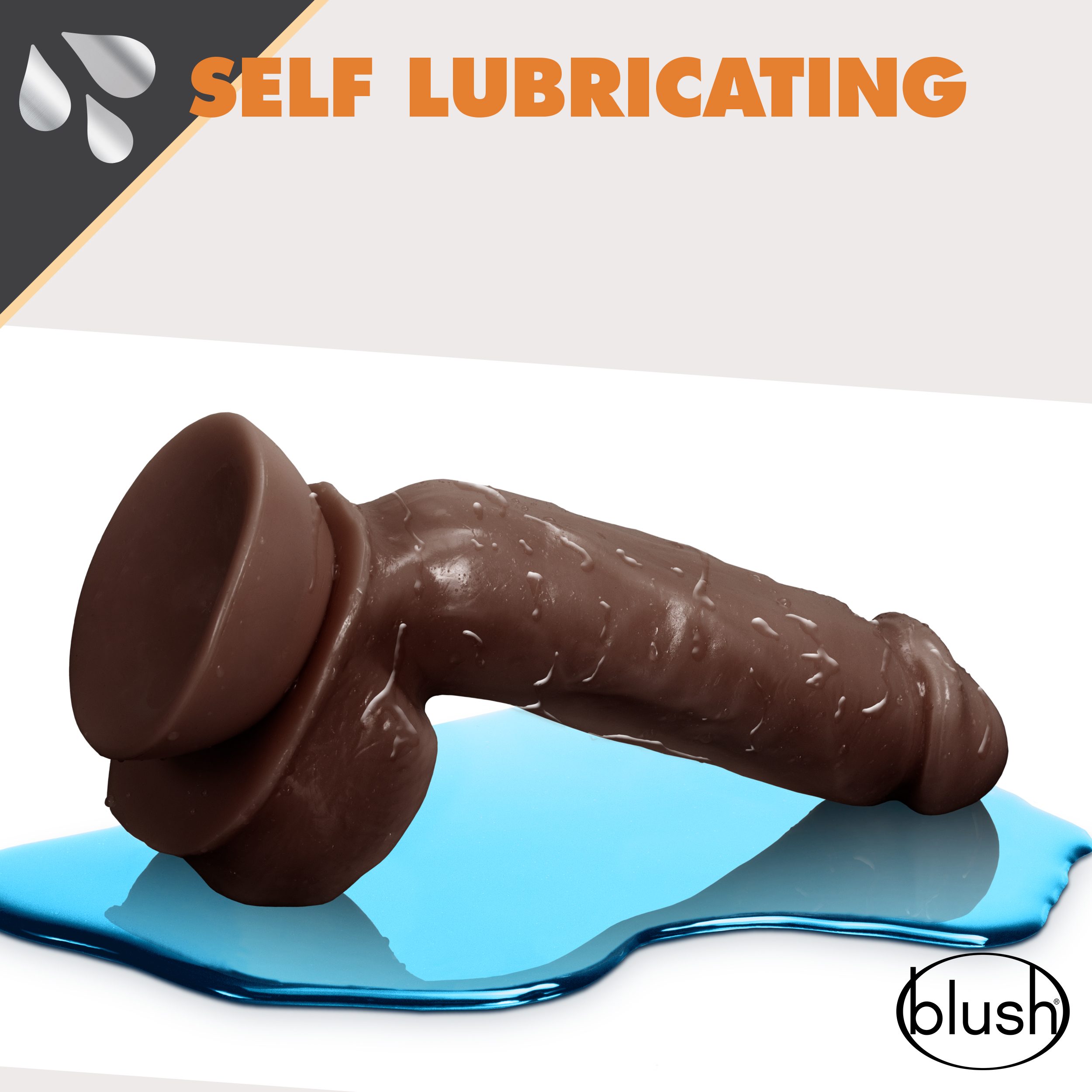 dr. skin glide . inch self lubricating dildo  lubricating dildo with balls chocolate .png