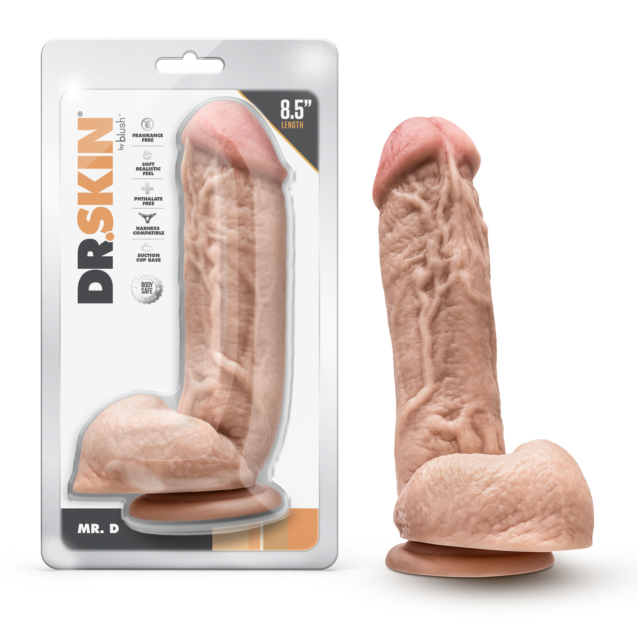 dr. skin mr. d . inch dildo with balls beige 