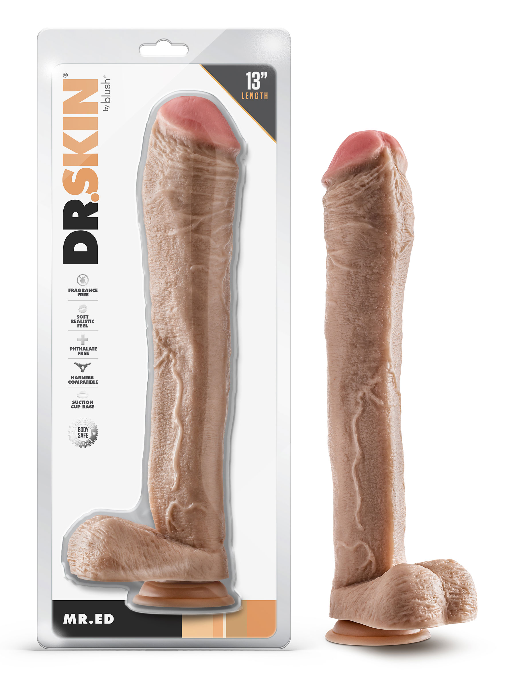 dr. skin mr. ed  inch dildo with balls  beige 