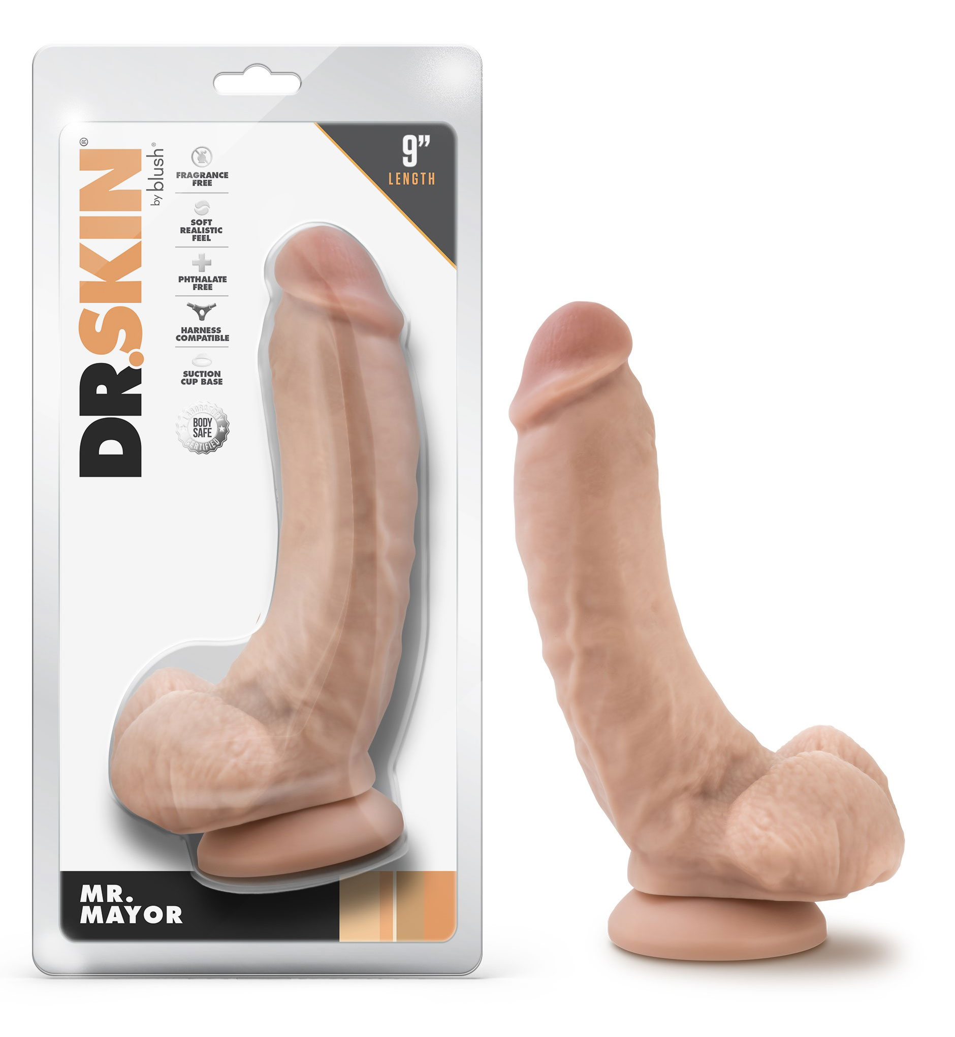 dr. skin mr. mayor  inch dildo with balls  beige 