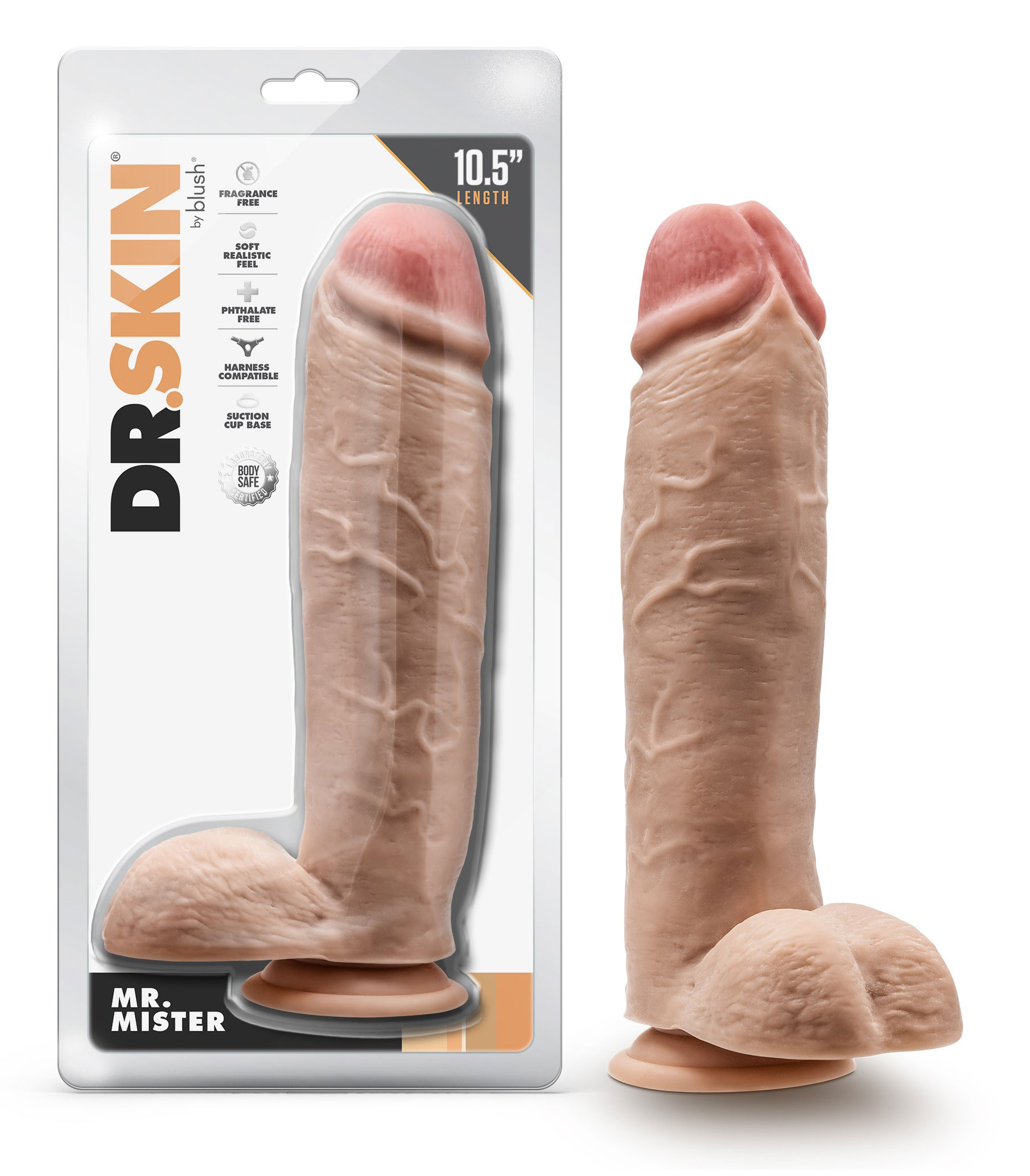 dr. skin mr. mister . inch dildo with balls beige 