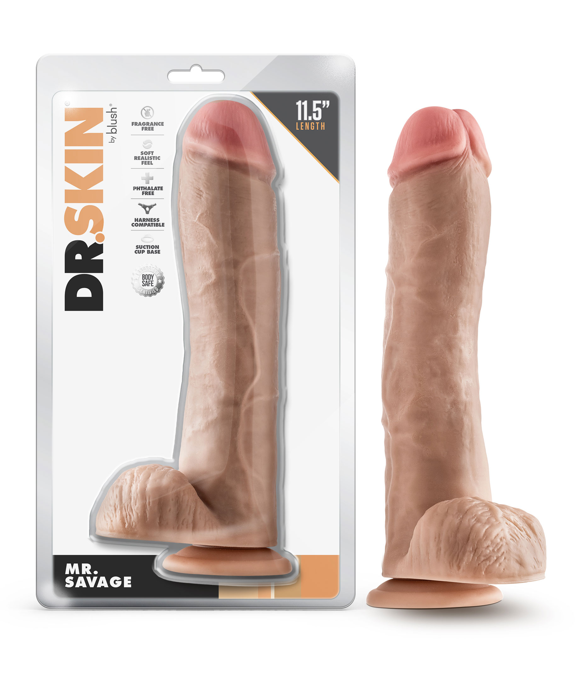 dr. skin mr. savage . inch dildo with balls beige 