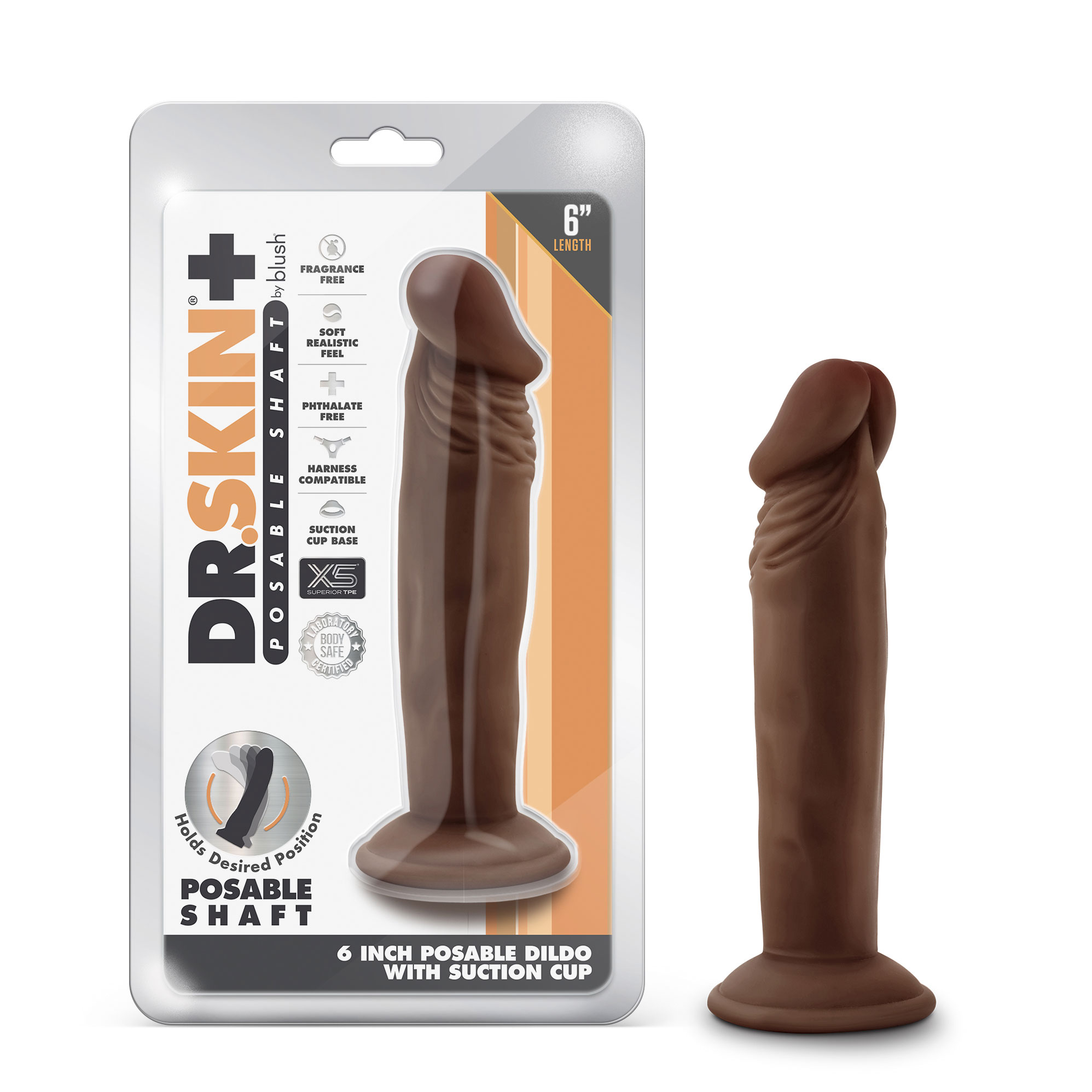 dr. skin plus  inch posable dildo chocolate 