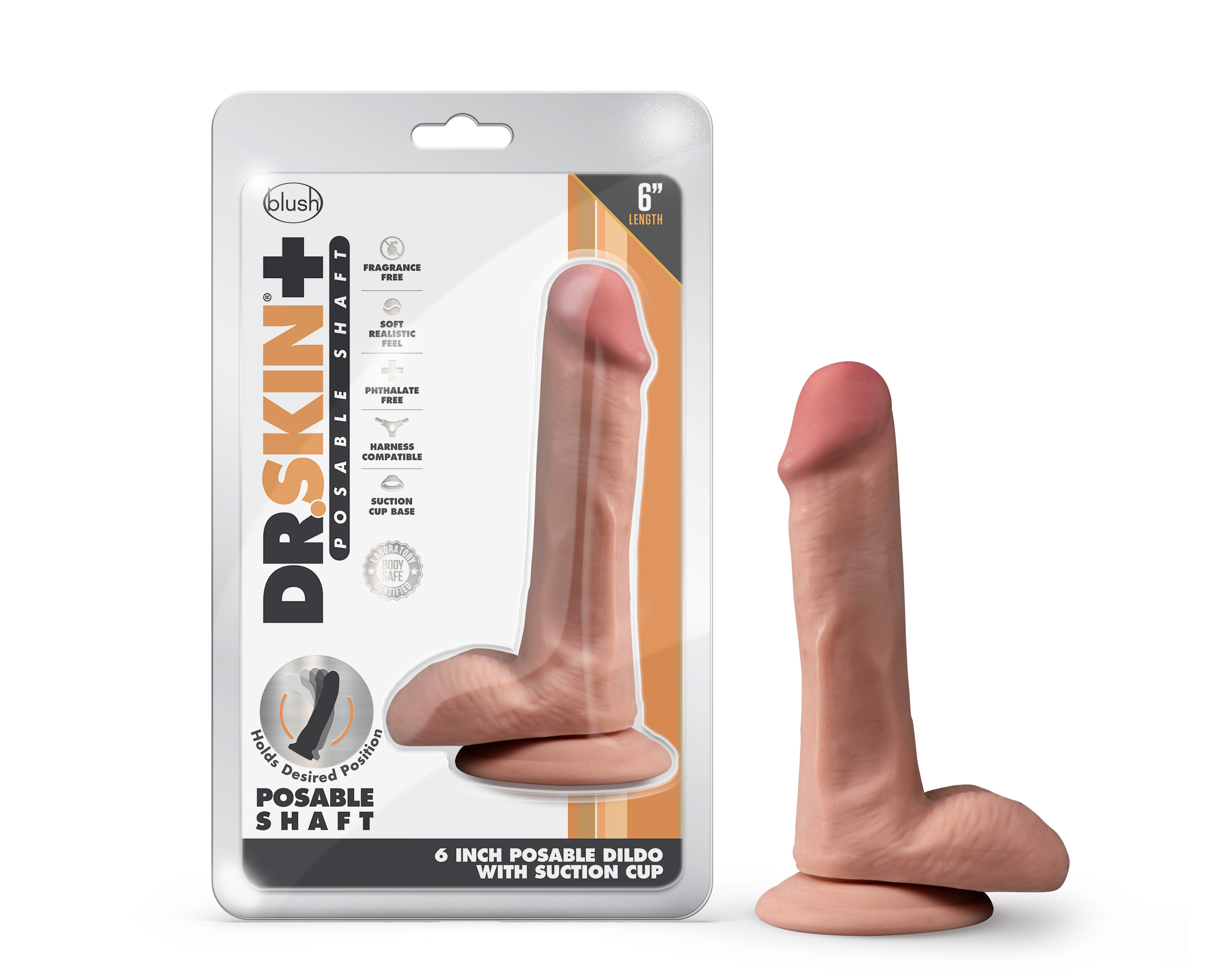 dr. skin plus  inch posable dildo with balls  mocha 