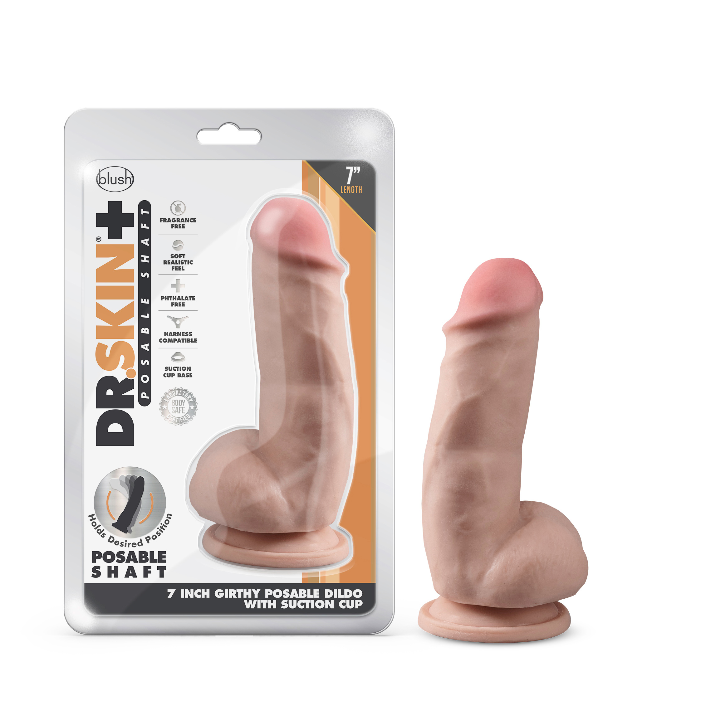 dr. skin plus  inch girthy posable dildo with  balls vanilla 