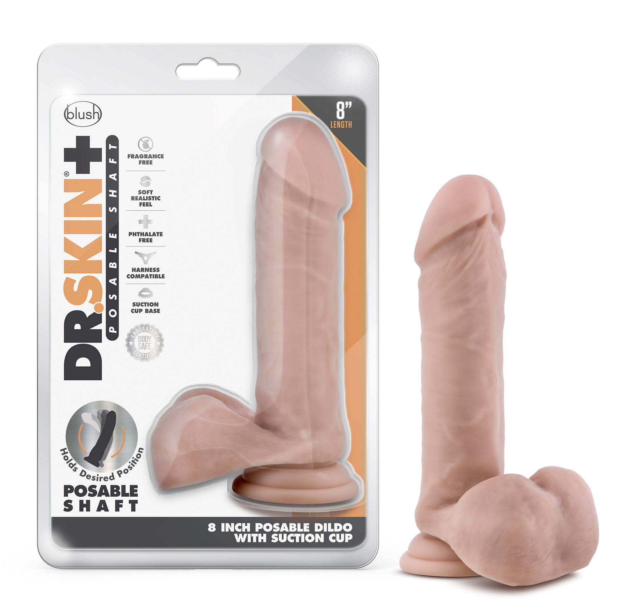 dr. skin plus  inch posable dildo with balls  vanilla 